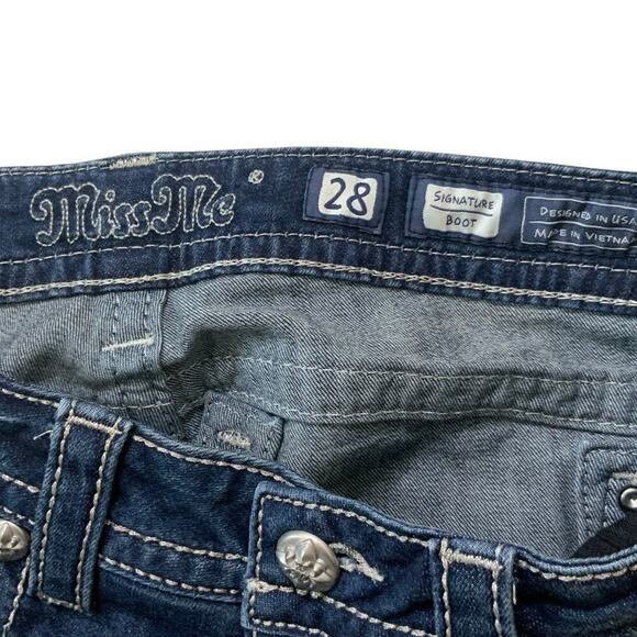 Miss Me Signature Jeans Women Size 28 Bootcut Pockets Rhinestones Whiskers Denim - Picture 11 of 12